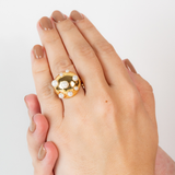 Anel Flor com Pérolas Banhado Ouro 18k