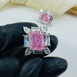 Brincos de Prata 925 com Diamante Carbono Rosa