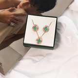 Conjunto Colar e Brincos com Pedras Verdes e Micro Zircônias