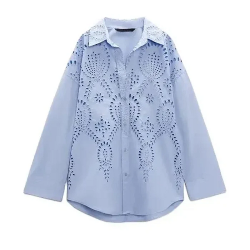 Camisa Feminina Ampla com Recortes a Laser