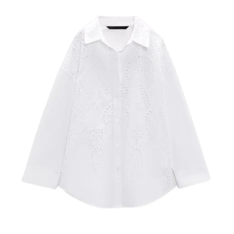 Camisa Feminina Ampla com Recortes a Laser