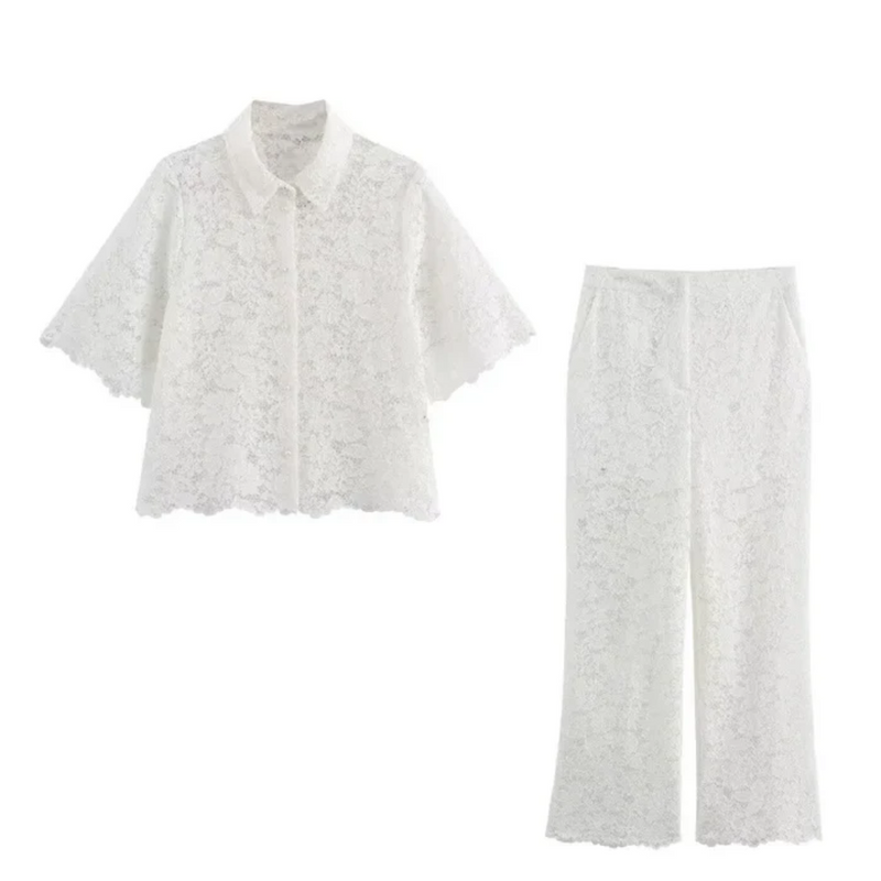 Conjunto De Camisa Com Calça E Camisa De Renda
