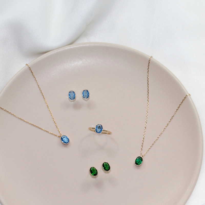 Conjunto de Gargantilha e Brinco Banhada em ouro 18k Com Pedra De Zircônia