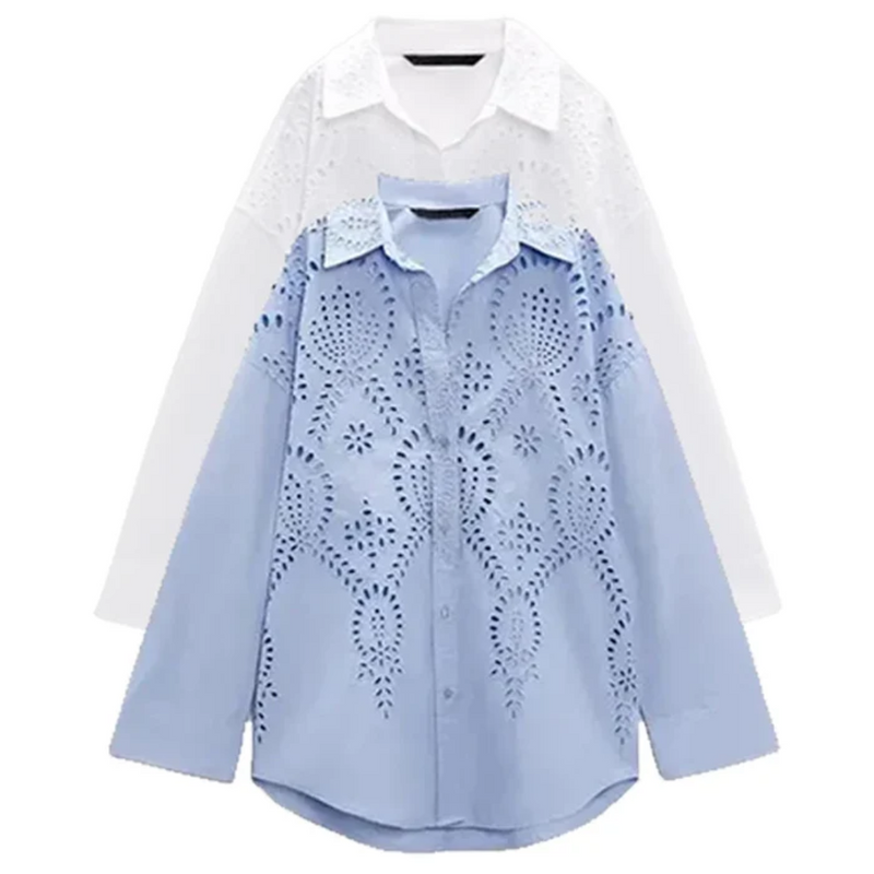 Camisa Feminina Ampla com Recortes a Laser