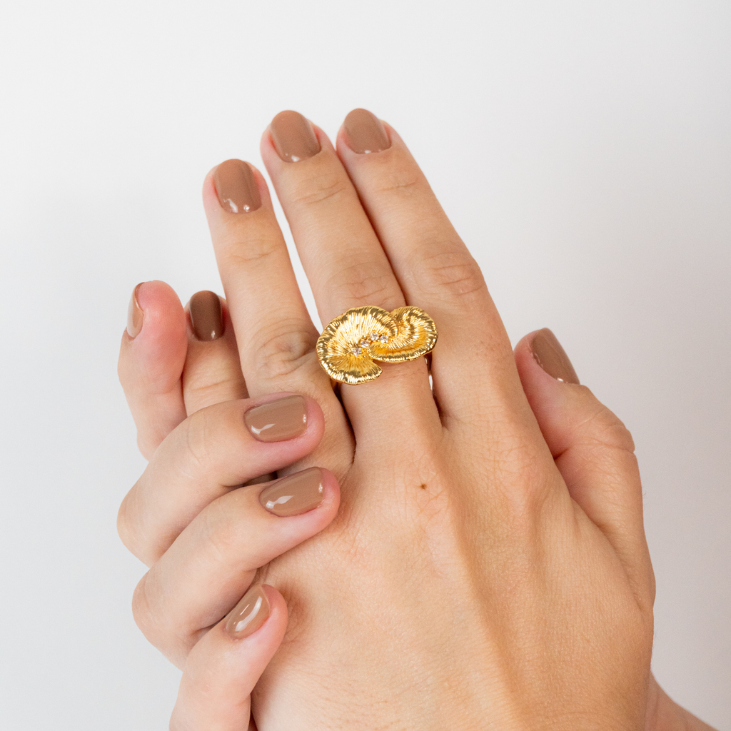 Anel Duas Folhas Escovadas