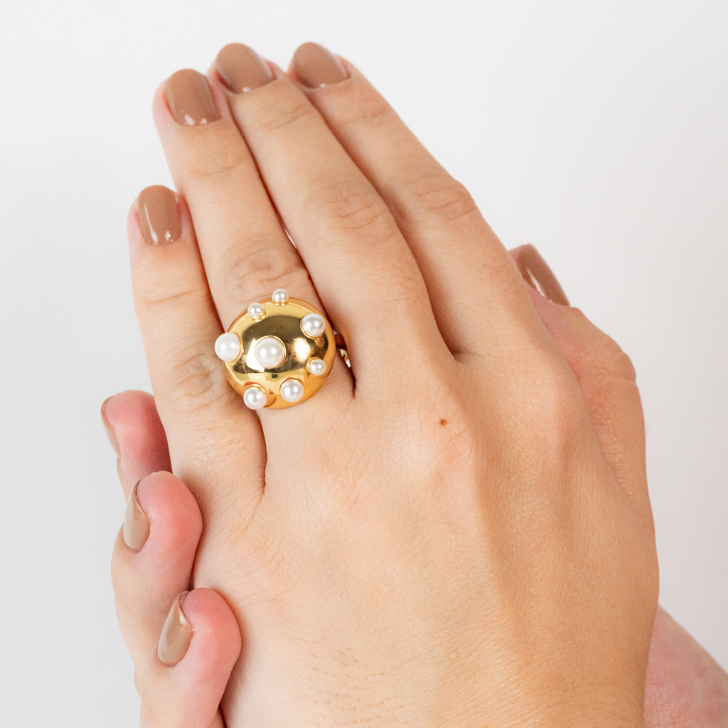 Anel Flor com Pérolas Banhado Ouro 18k