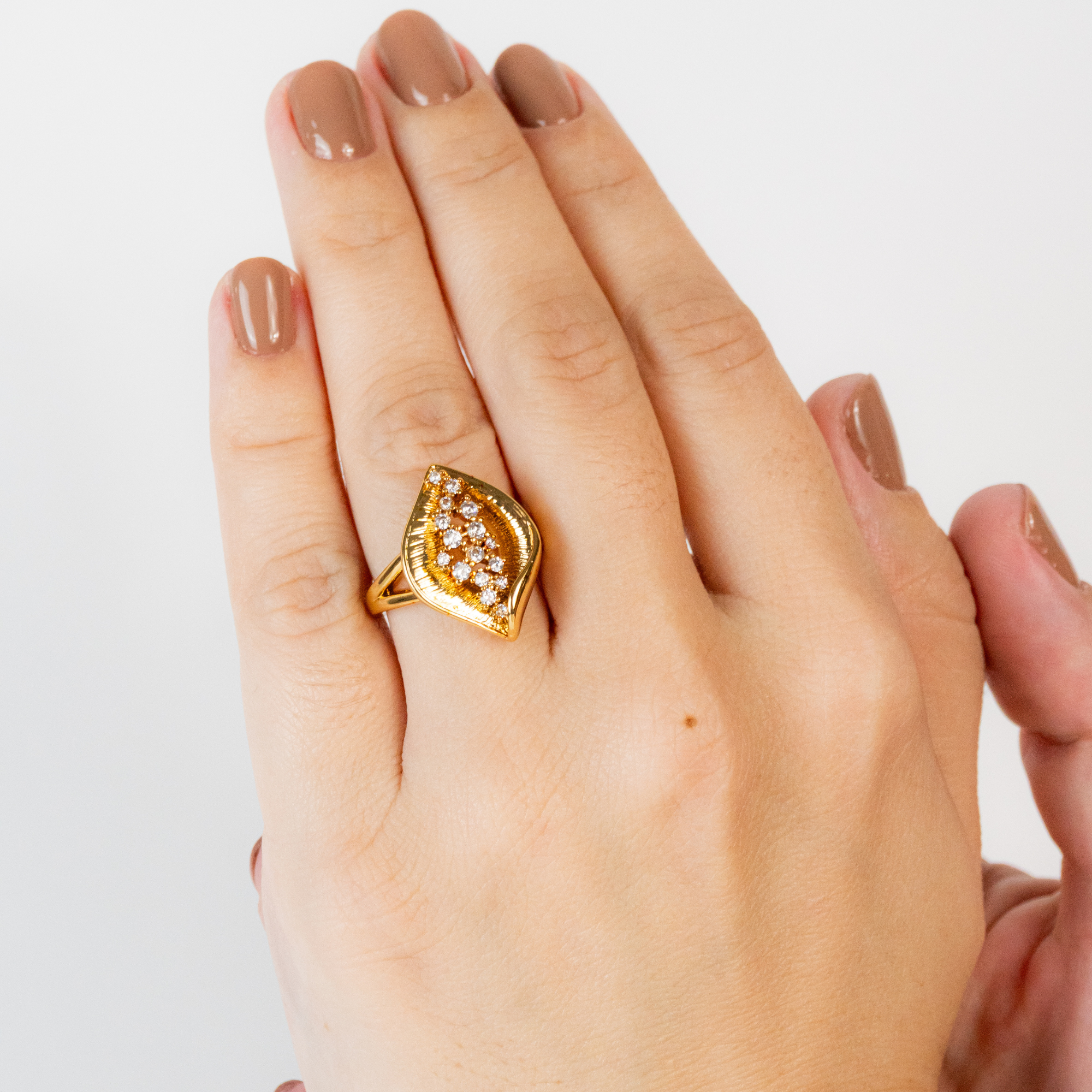 Anel de Zircônias Com Aureóla Escovada