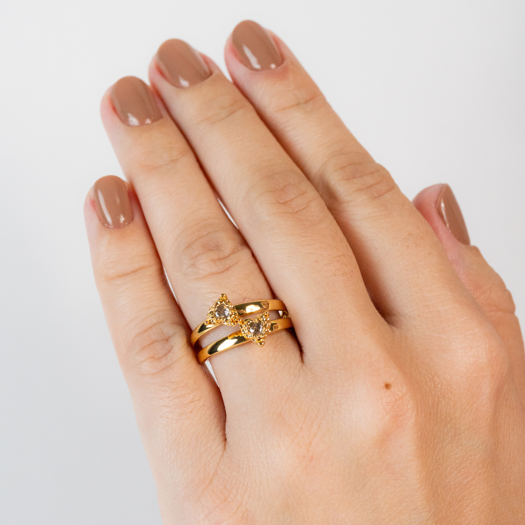 Anel Duplo com Laço Brilhante