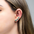 Brinco Ear Cuff Coração Esmeralda com Zircônias