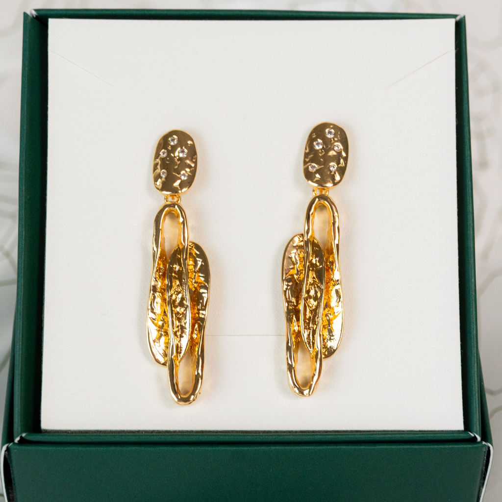 Brinco com Pingente em Aro Duplo Texturizado