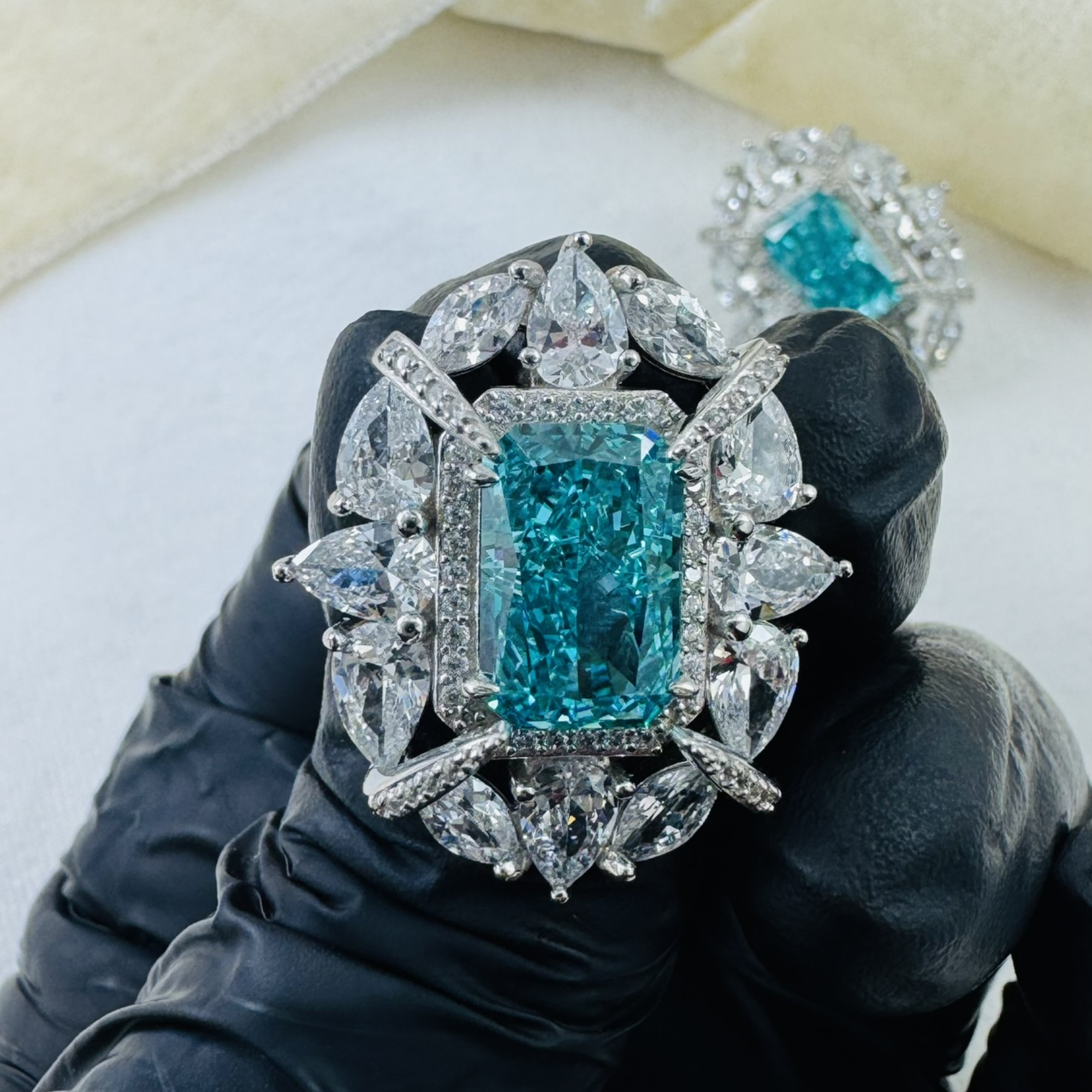 Brincos de Prata 925 com Diamante Carbono Azul