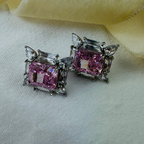 Brincos de Prata 925 com Diamante Carbono Rosa