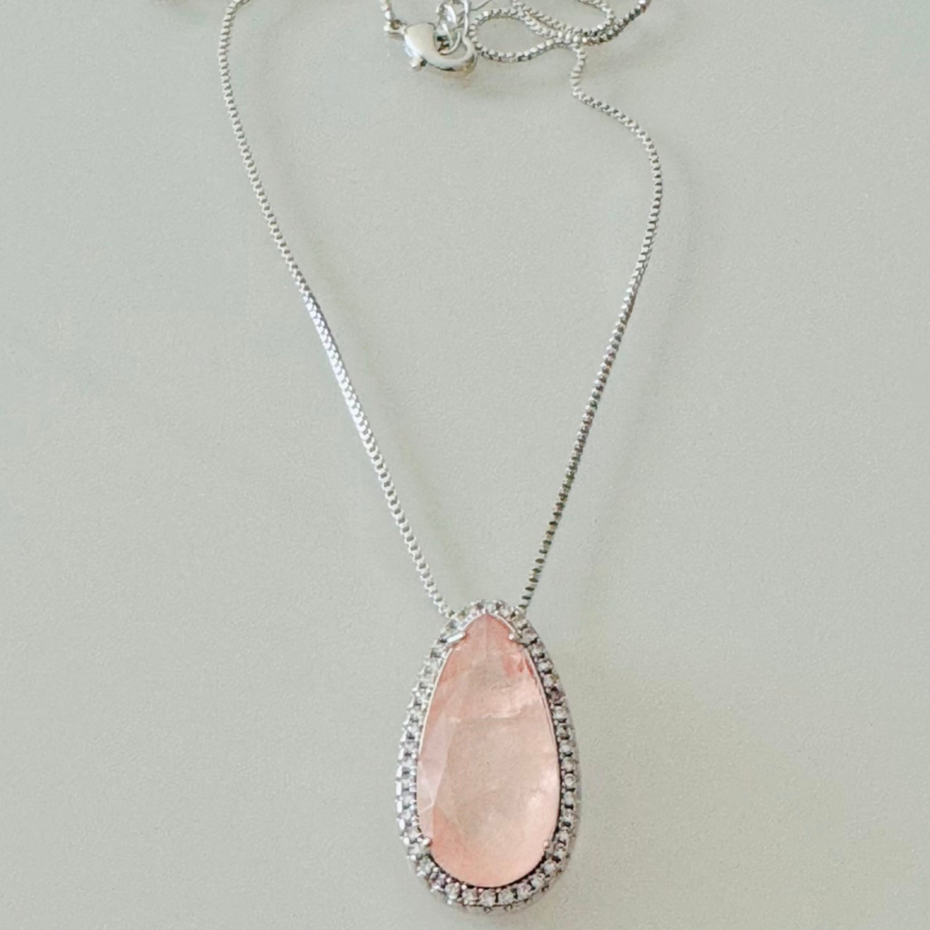 Colar Gota Quartzo Rosa
