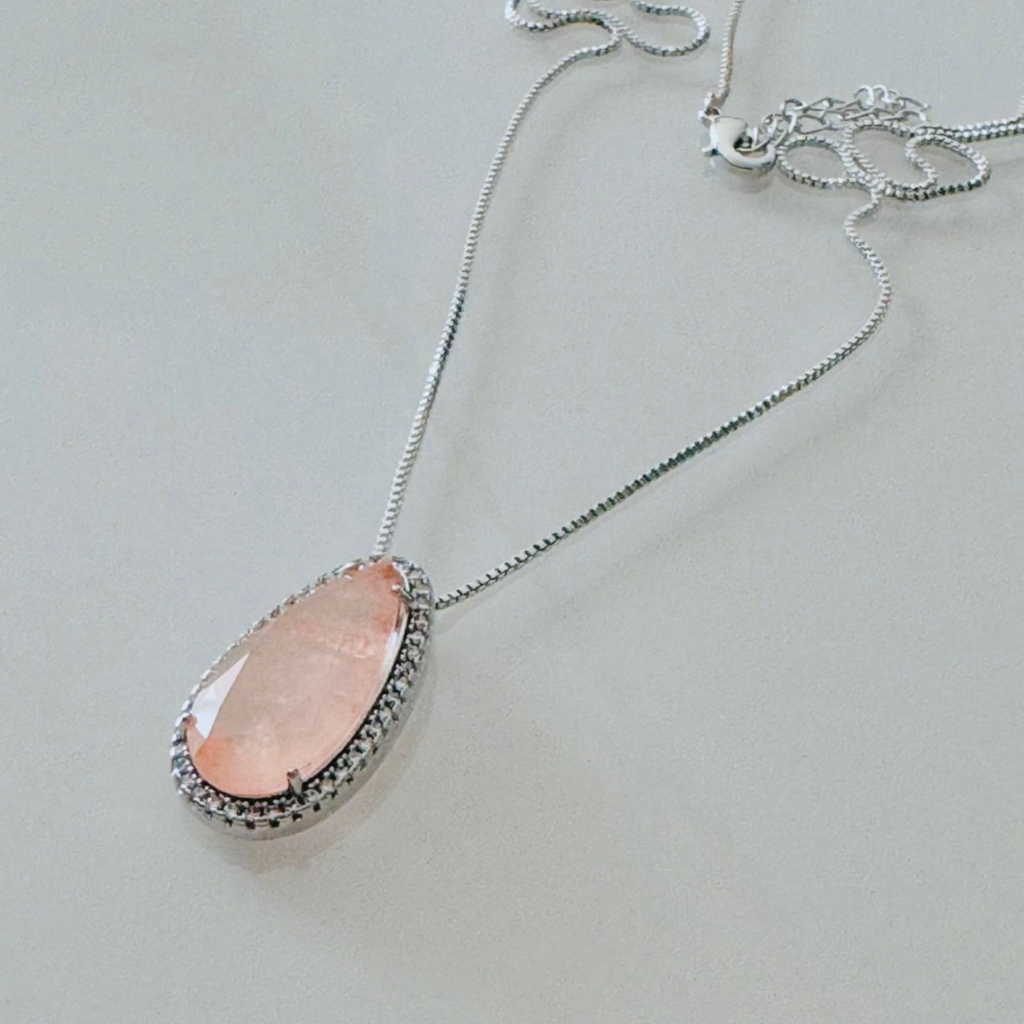 Colar Gota Quartzo Rosa
