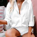 Camisa Casual De Linho Manga Longa Feminina