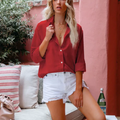 Camisa Casual De Linho Manga Longa Feminina