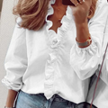 Camisa Com Babados Manga Longa Lisa