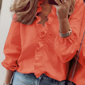 Camisa Com Babados Manga Longa Lisa