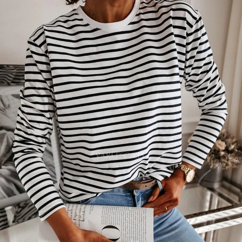 Camiseta De Manga Longa Listrada Feminina