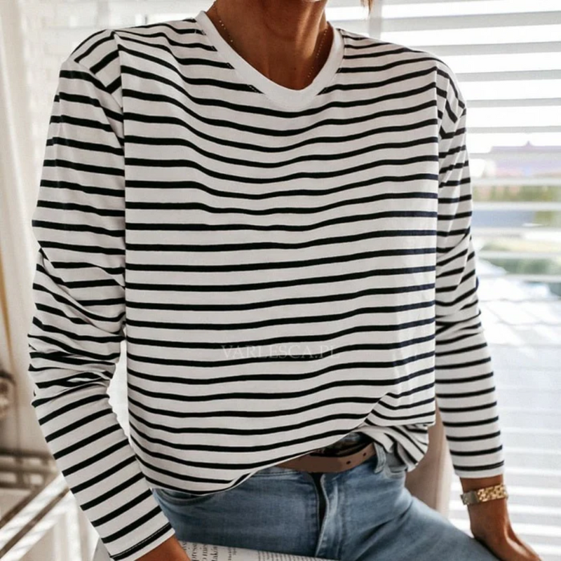 Camiseta De Manga Longa Listrada Feminina