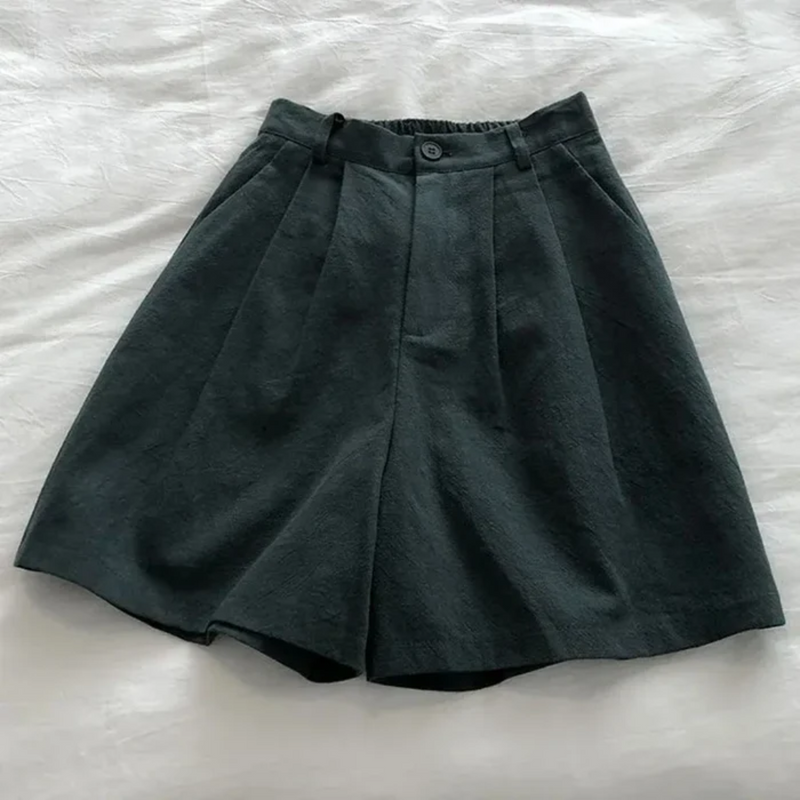 Shorts De Linho De Algodão De Cintura Alta Feminina
