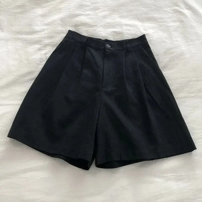 Shorts De Linho De Algodão De Cintura Alta Feminina