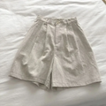 Shorts De Linho De Algodão De Cintura Alta Feminina
