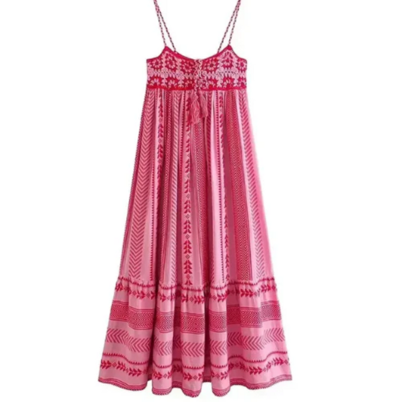 Vestido Bordado Com  Alça  Para o Verão
