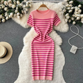 Vestido Feminino Listrado Com Malha