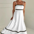 Vestido Longo Alça Espaguete e Detalhe Em Bordado