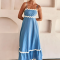 Vestido Longo Alça Espaguete e Detalhe Em Bordado