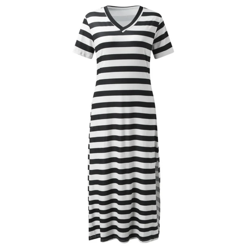 Vestido Listrado Feminino Midi
