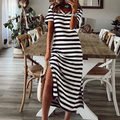 Vestido Listrado Feminino Midi