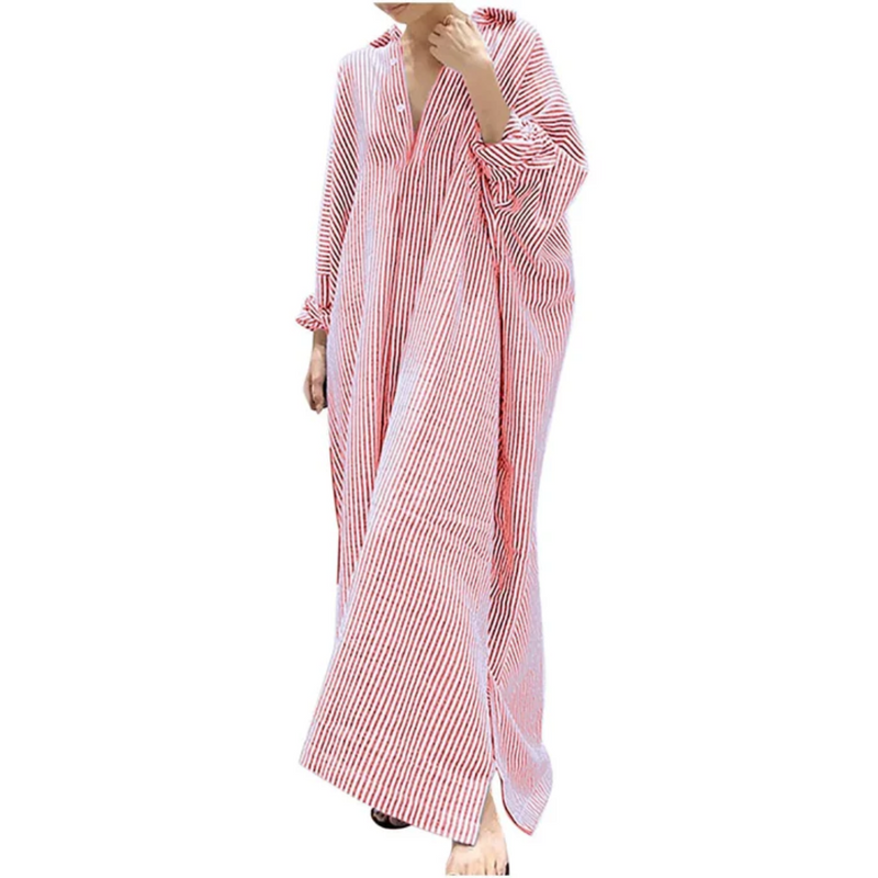 Vestido De Verão Amplo Listrado Feminino