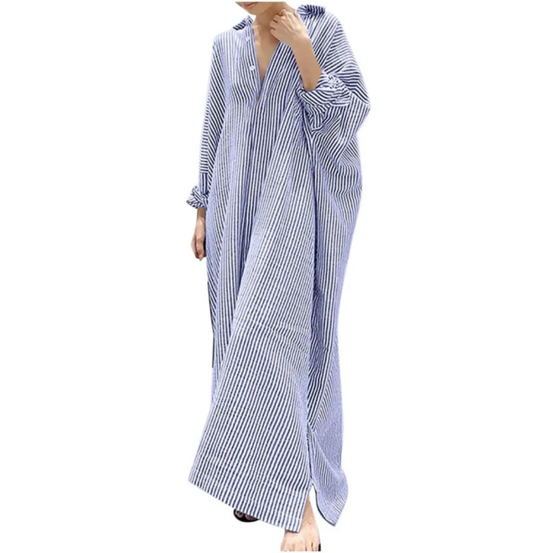 Vestido De Verão Amplo Listrado Feminino