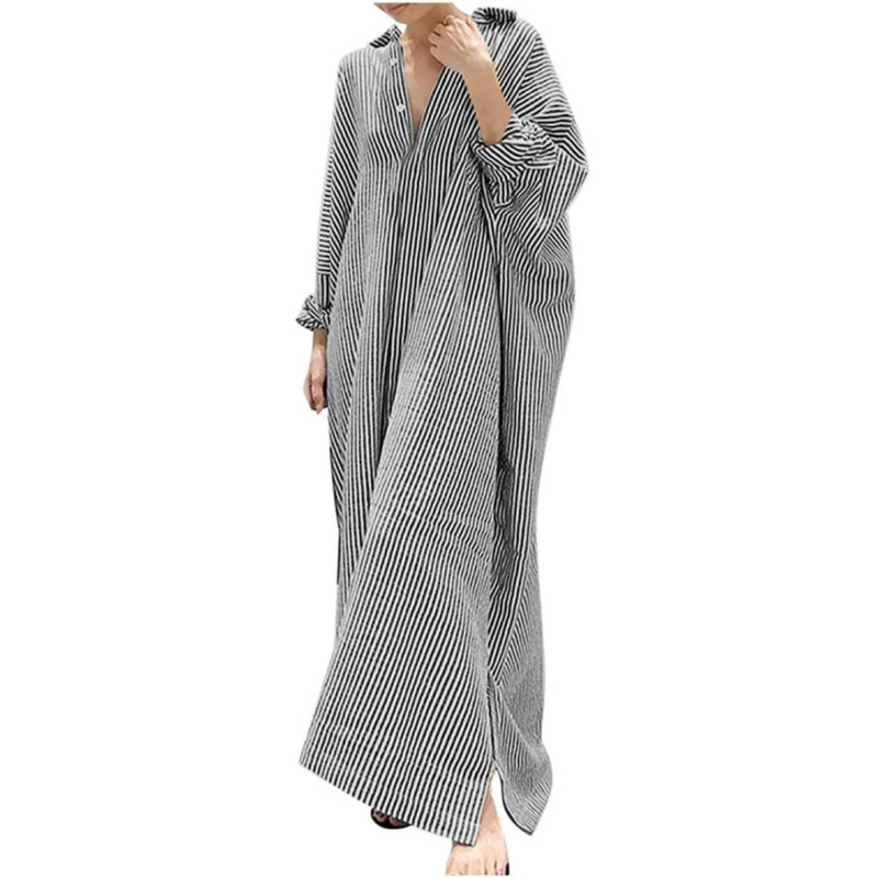 Vestido De Verão Amplo Listrado Feminino