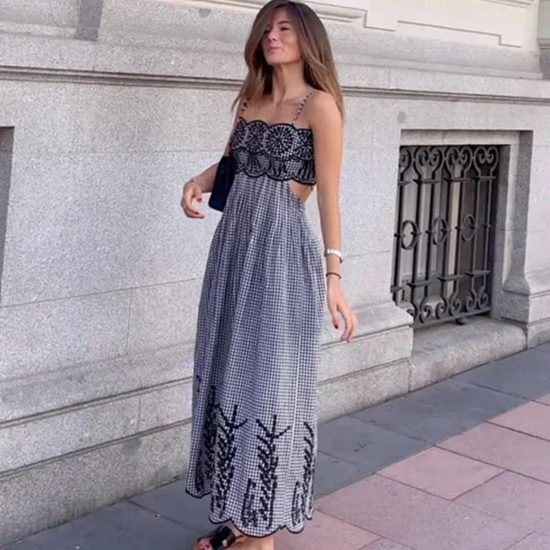 Vestido sem mangas xadrez feminino