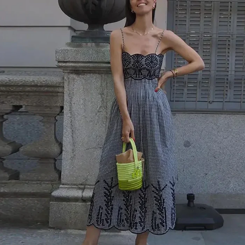 Vestido sem mangas xadrez feminino