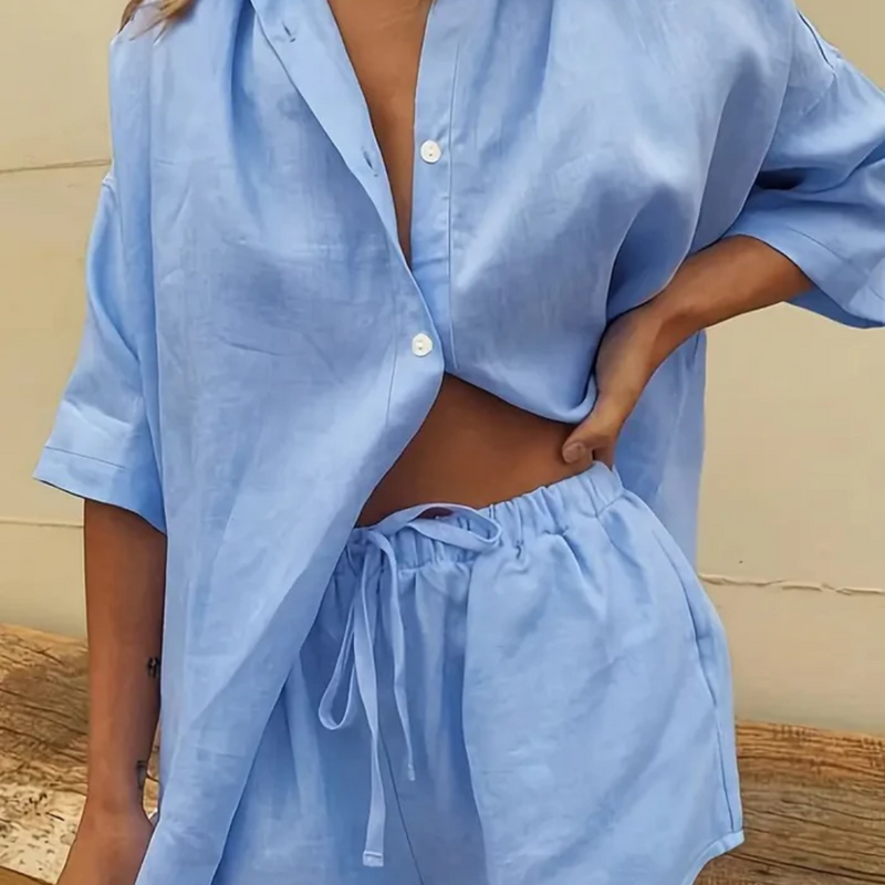Conjunto Casual De Verão  Solto De Shorts Com Camisa
