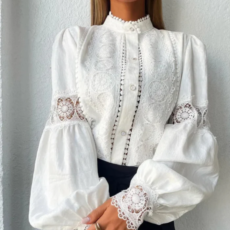 Camisa De Manga Longa Feminina Com Detalhes De Renda