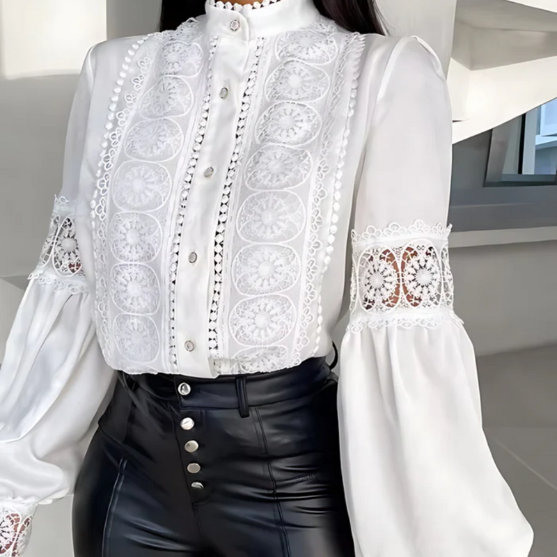 Camisa De Manga Longa Feminina Com Detalhes De Renda
