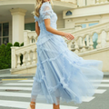 Vestido Midi Em Tule Azul Claro