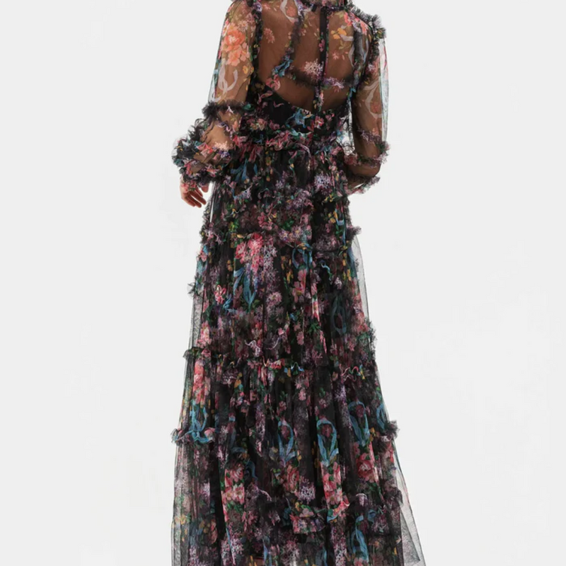 Vestido De Tuli Floral Manga Longa