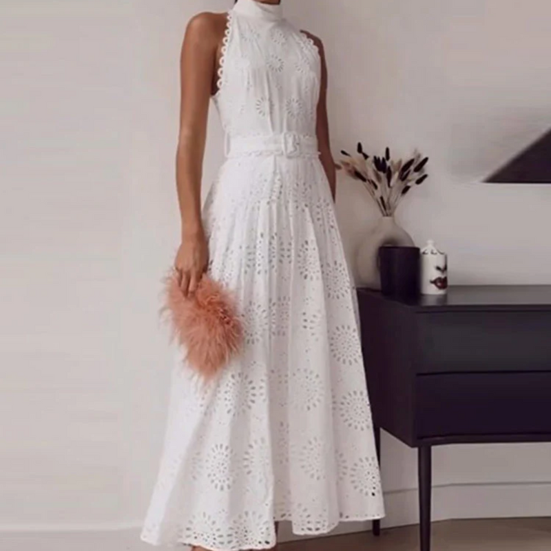 Vestido Bordado  Branco Sem Manga