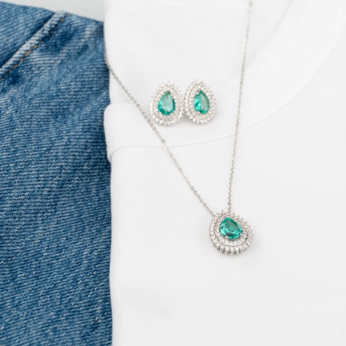 Conjunto Gota Turmalina Cravejada Dupla