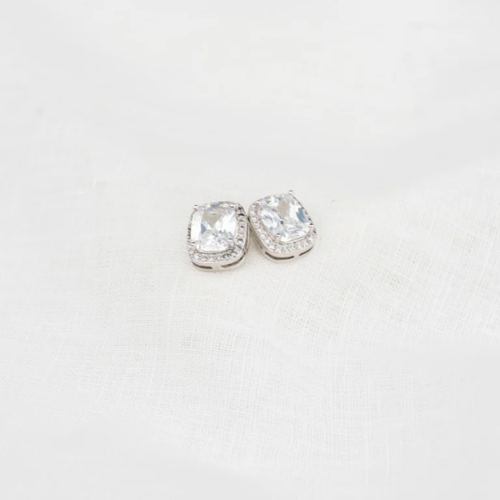 Brinco Almofada Cristal com Auréola Cravejada