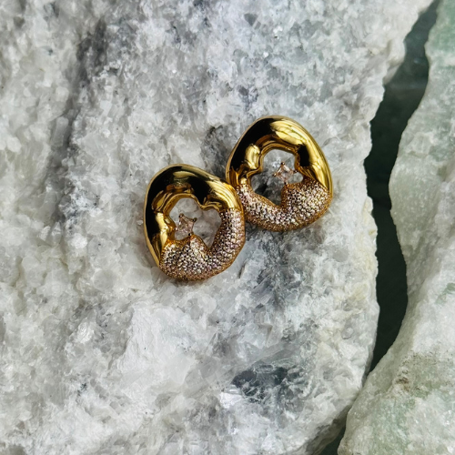 Brinco de Aro Liso e Cravejado em Micro Zircônias