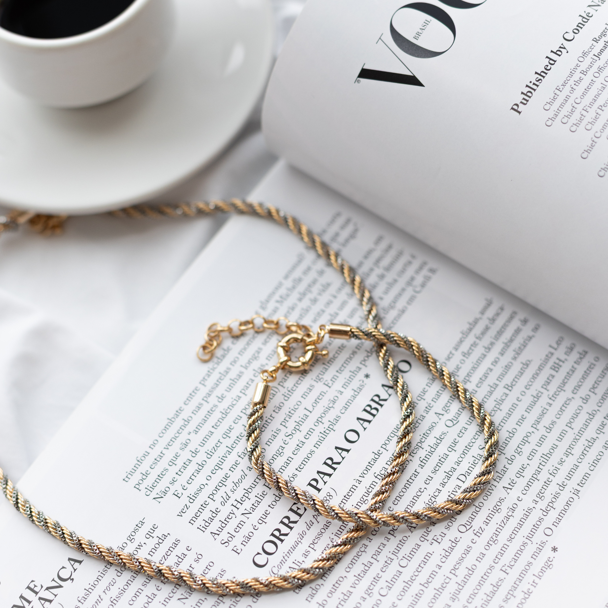 Colar Alma Corrente Trançada - Banho de Ouro