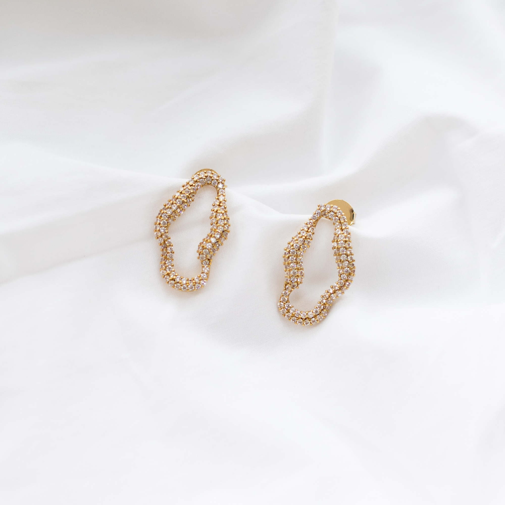 Brincos Argola Orgânica Cravejada com Micro Zircônias