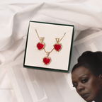 Conjunto Colar e Brincos com Pedras Vermelhas e Micro Zircônias